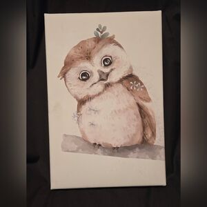 Smile Art Design Cute Animals Watercolor Paint Owl Wall Decor Canvas Print